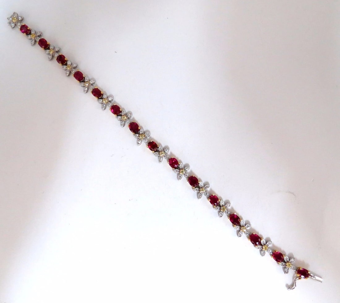 7.27ct Red natural ruby diamonds flower cluster tennis bracelet 18kt gold** - 4
