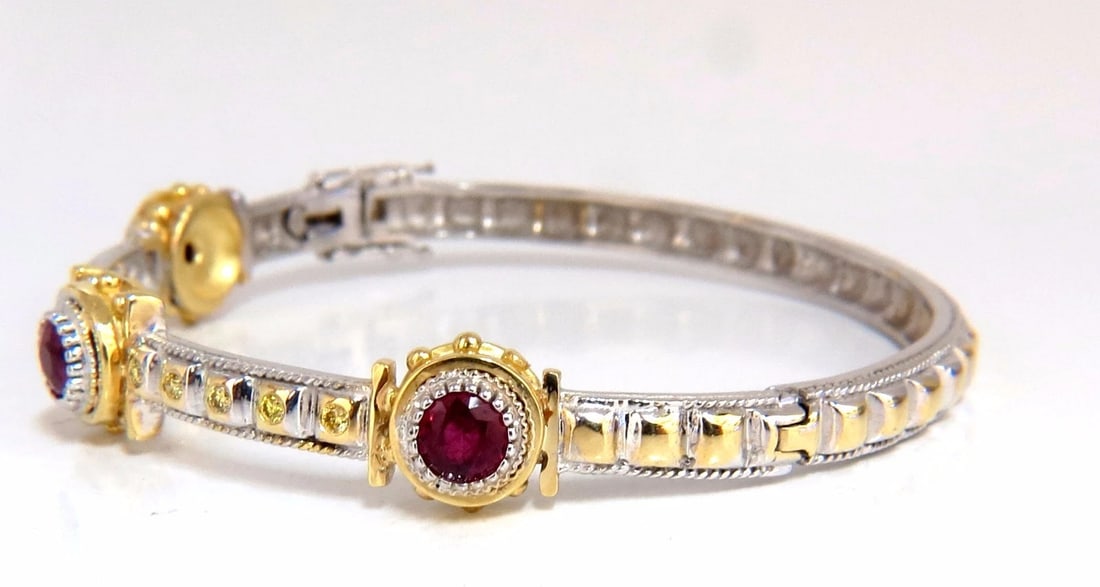 2.23 Natural Ruby Yellow Diamond Bangle Bracelet 14kt Spanish / Gothic Deco** - 3