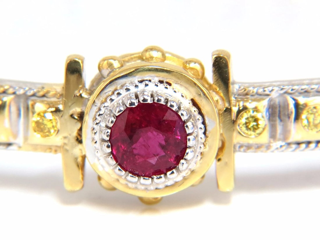 2.23 Natural Ruby Yellow Diamond Bangle Bracelet 14kt Spanish / Gothic Deco** - 6