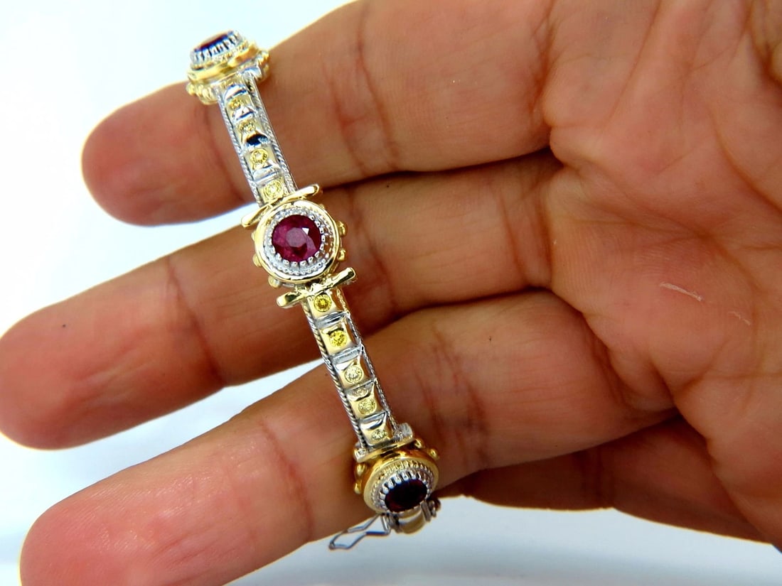 2.23 Natural Ruby Yellow Diamond Bangle Bracelet 14kt Spanish / Gothic Deco** - 9