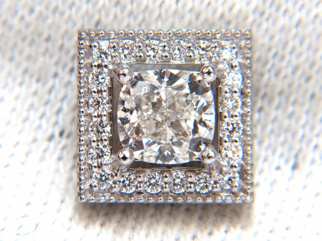 GIA Certified 1.00ct 1.01ct Square Halo Cushion cut diamond stud earrings 14k** - 4