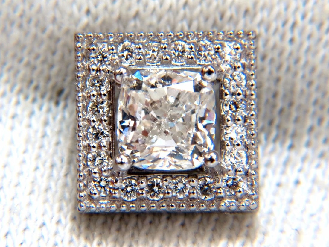 GIA Certified 1.00ct 1.01ct Square Halo Cushion cut diamond stud earrings 14k** - 5