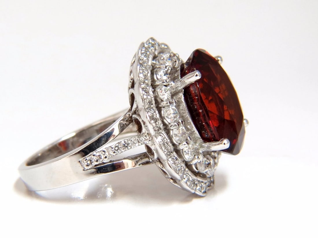 10.90ct Natural Hessonite Garnet Diamonds Ring 14kt Double Halo - 2