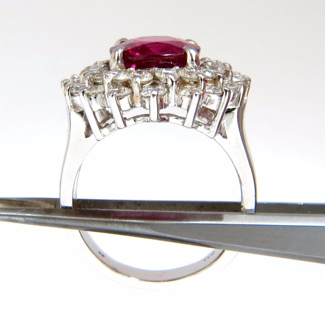 5.80ct natural Pinkish Red Tourmaline Diamond Ring 14kt. Double Halo - 4