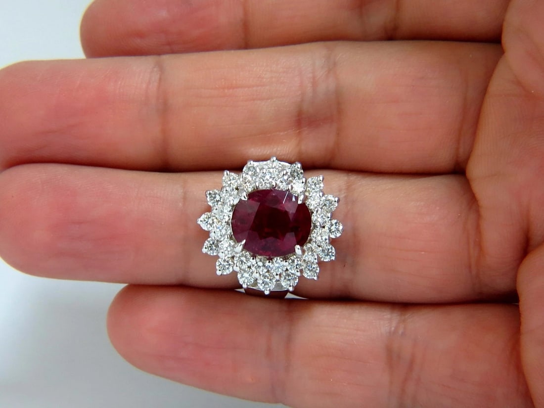 5.80ct natural Pinkish Red Tourmaline Diamond Ring 14kt. Double Halo - 7