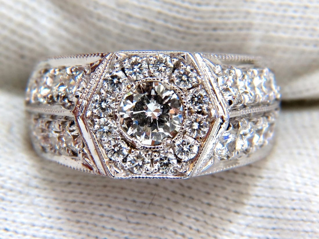 GIA Certified 2.29ct natural diamonds mens ring 18kt Hexagon Deck - 6