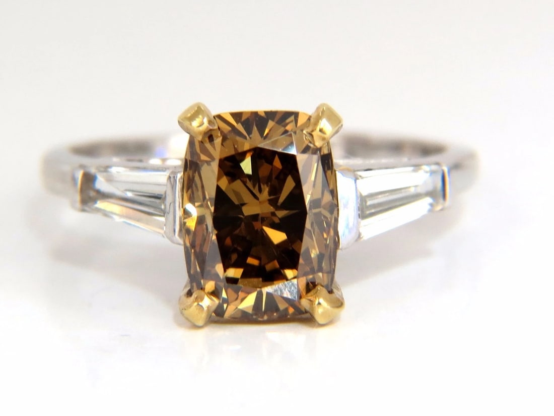 GIA Certified 2.59ct Fancy Yellow Brown Diamond Ring Platinum - 2