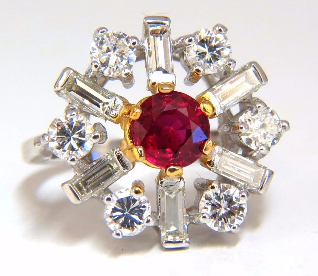 GIA Certified 2.45ct. Natural Ruby Diamonds ring 14kt Art Deco Ballerina Phase: Title: GIA Certified 2.45ct. Natural Ruby Diamonds ring 14kt Art Deco Ballerina Phase Description: Ruby Ballerina / Art Deco Cluster GIA Certified .95Ct Natural Ruby Ring Report: 5181115146 Round / St