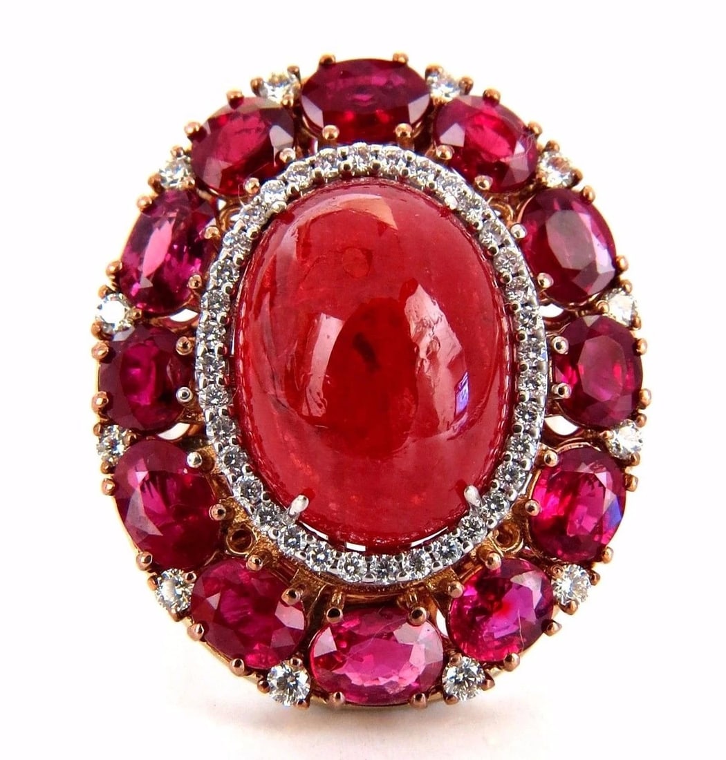 GIA Certified 20.30ct Natural Rhodonite Ruby Diamonds Cocktail cluster ring 18kt - 2