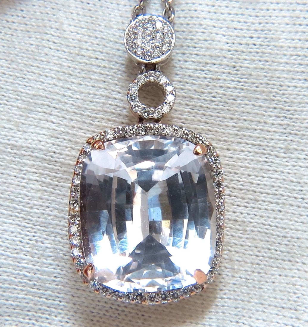 24.74ct Lab Pink Sapphire Diamonds necklace 14kt**: Title: 24.74ct Lab Pink Sapphire Diamonds necklace 14kt** Description: MAGNIFICENT JEWELS 24ct. Lab Created Sapphire Necklace Light Pink Color clean clarity & transparent Brilliant Cushion cut 17.8 X