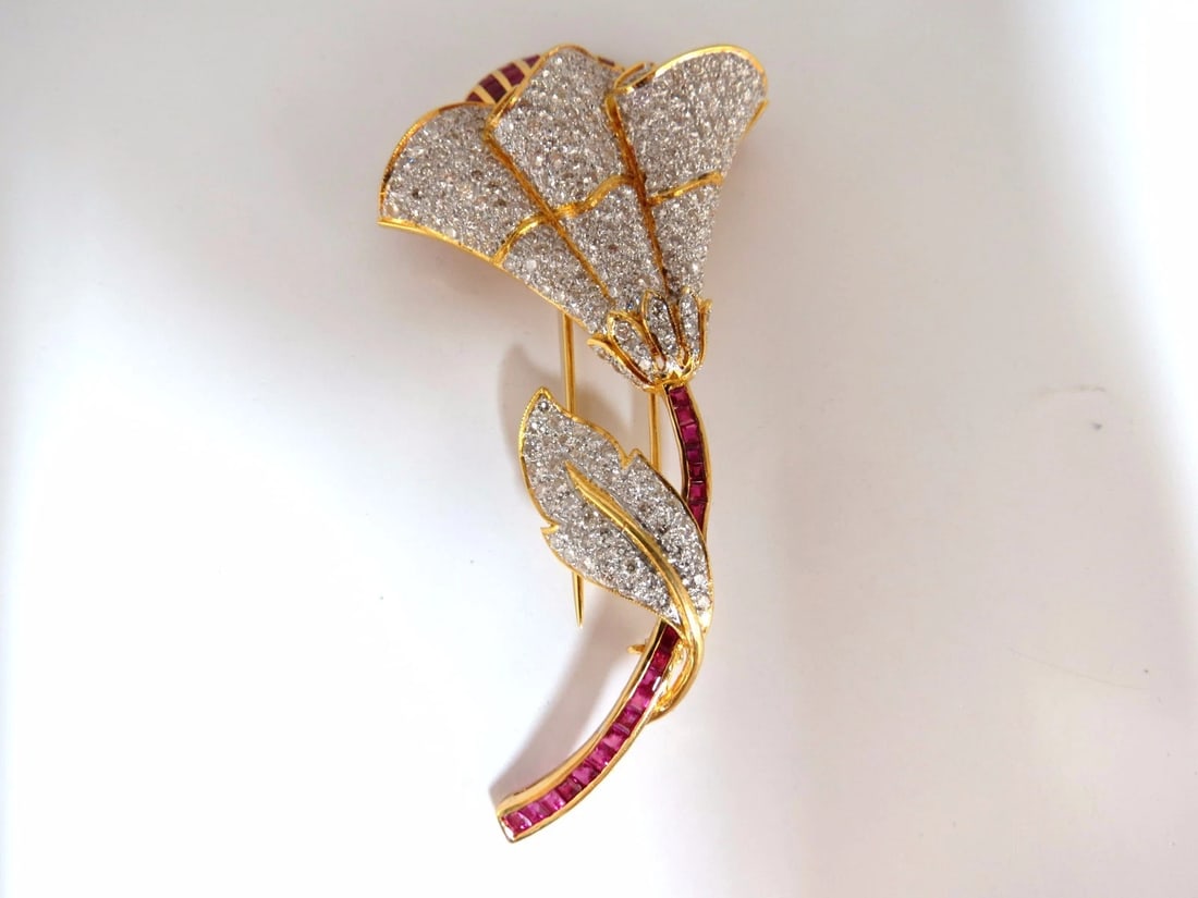 11.50ct Natural Ruby Diamond Brooch Pin 3D 18kt** - 2