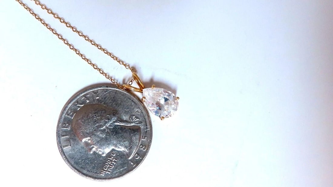 3ct pear cz solitaire necklace 14kt 11877** - 2