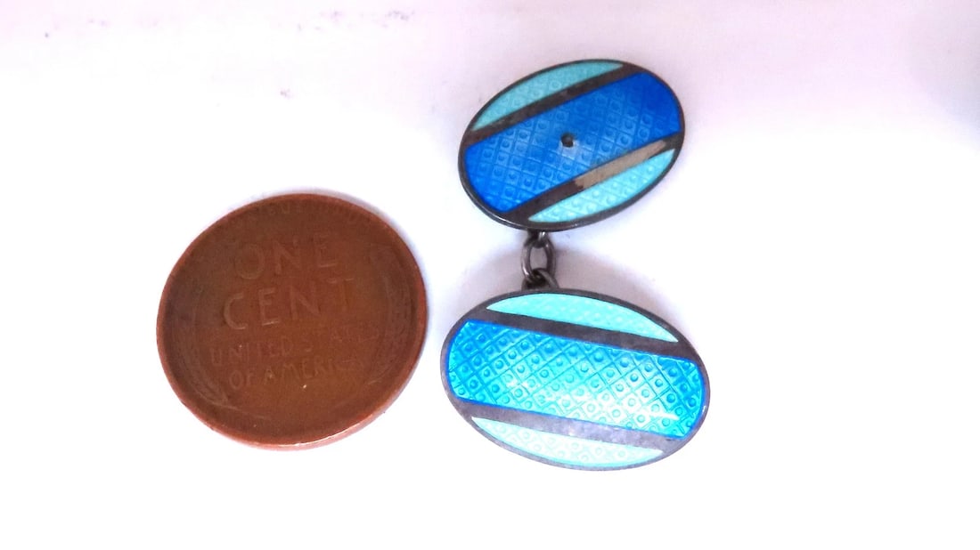 Vintage BGM Sterling Silver Enamel Cufflinks 12480** - 2