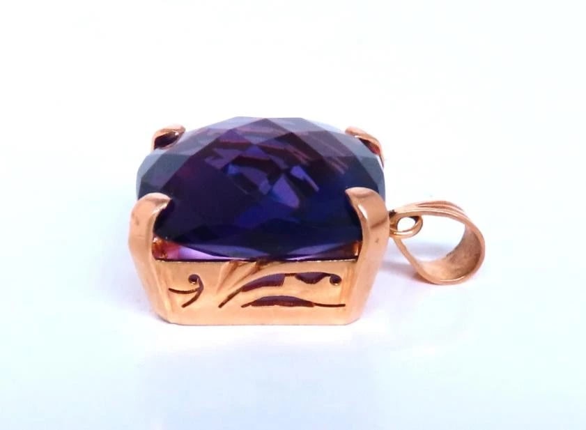 18.50ct Rose Cut Cushion Natural Amethyst Pendant 14kt Gold 44944** - 2