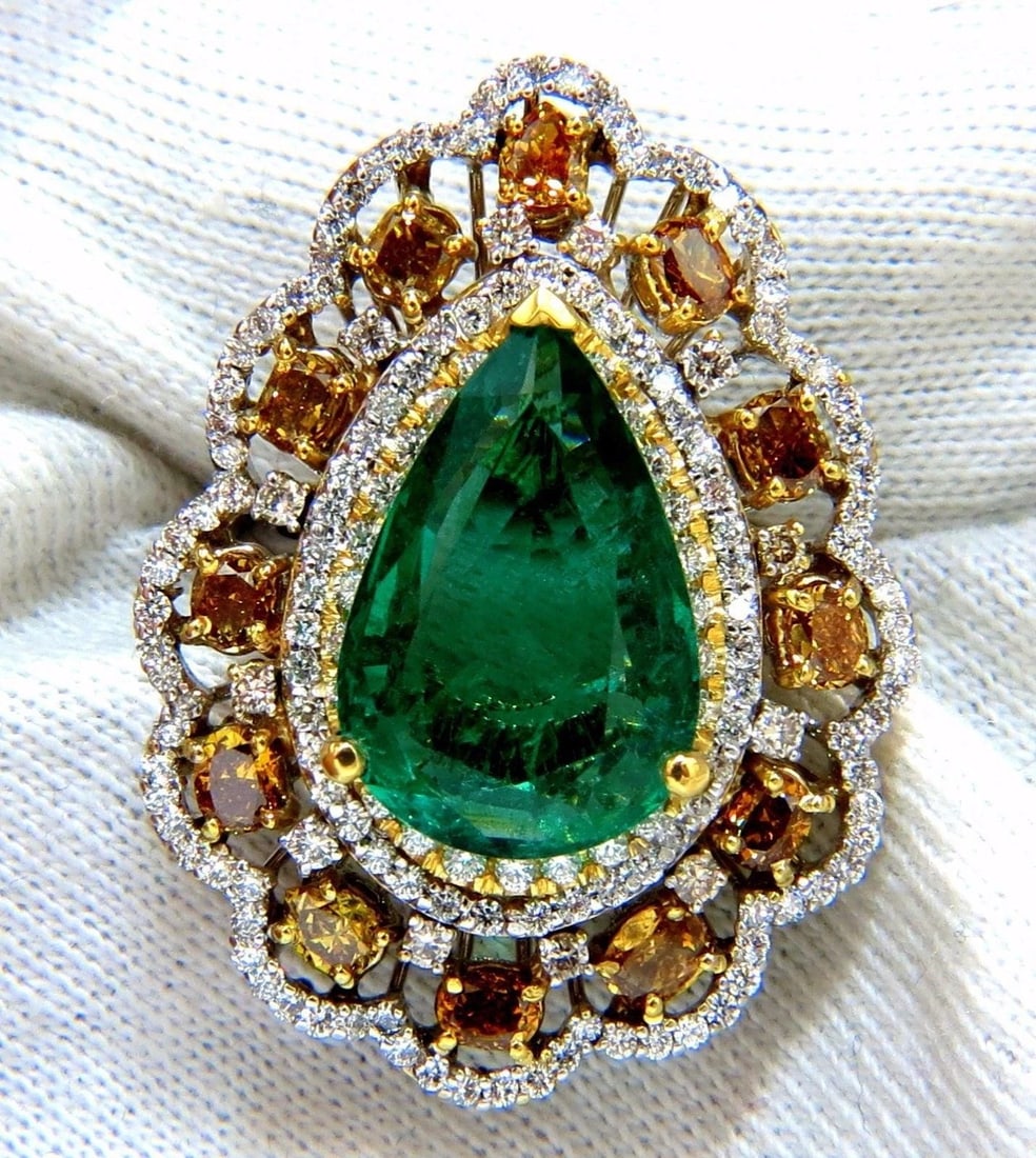 GIA 12.77CT NATURAL EMERALD DIAMONDS RING 18KT VIVID GREEN 10345** - 6
