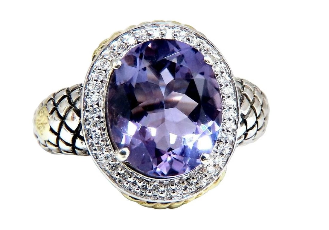 John Hardy Amethyst Diamond Ring Silver and 18 Karat 42144**: Title: John Hardy Amethyst Diamond Ring Silver and 18 Karat 42144** Description: Pre-owned - Good PRODUCT DESCRIPTION Hardy Silver Amethyst Diamonds Ring 5.00ct Natural Amethyst 12 x 9.8mm .20ct