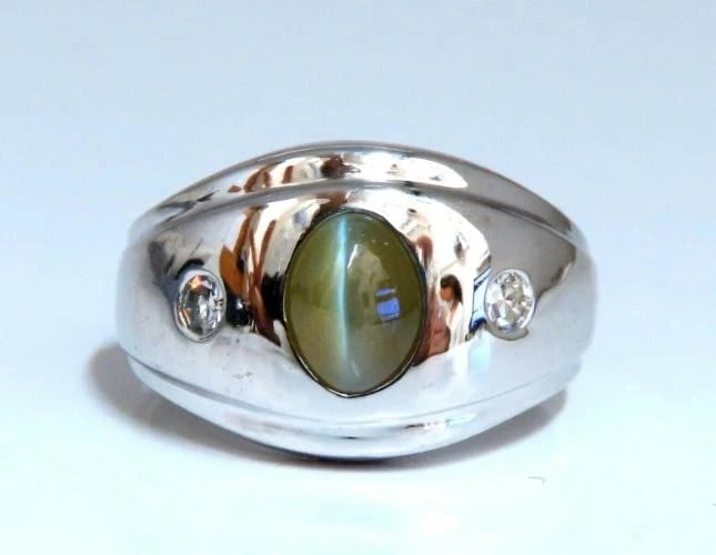 1.55ct.Natural Green Chrysoberyl Cats Eye Diamonds Ring 14 Karat 41974 - 2