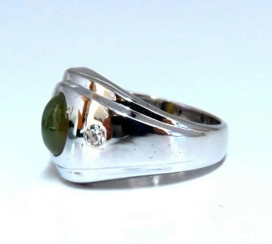 1.55ct.Natural Green Chrysoberyl Cats Eye Diamonds Ring 14 Karat 41974 - 3