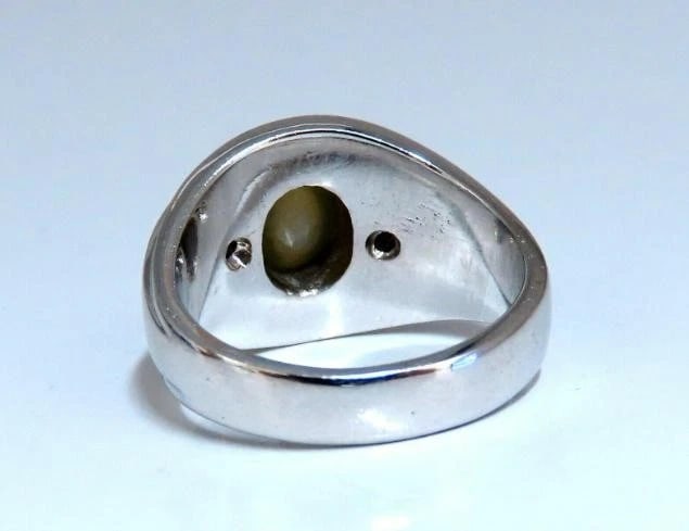 1.55ct.Natural Green Chrysoberyl Cats Eye Diamonds Ring 14 Karat 41974 - 4