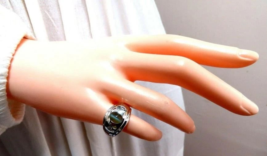 1.55ct.Natural Green Chrysoberyl Cats Eye Diamonds Ring 14 Karat 41974 - 7