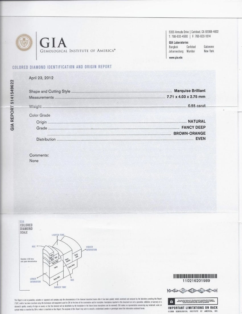 GIA NATURAL FANCY ORANGE BROWN 2.05CT DIAMOND RING 14KT TENSION FLOAT 10064** - 2