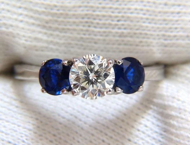 GIA Certified .73ct Natural Diamond Sapphires Ring 14kt 45547 - 6