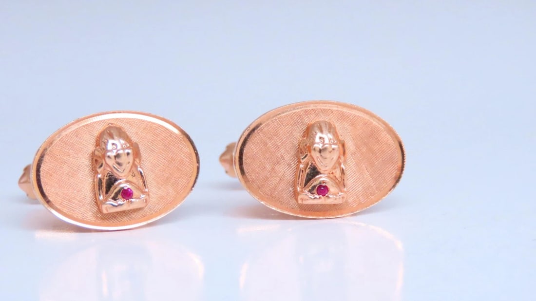 Unknown Design Cufflinks or Stud Set 14 Karat Gold Heavy 12608** - 6
