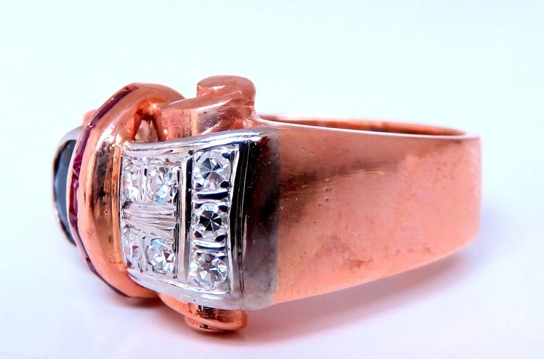 Vintage Sapphire Diamonds Curling Motif Ring 14kt 12140** - 2