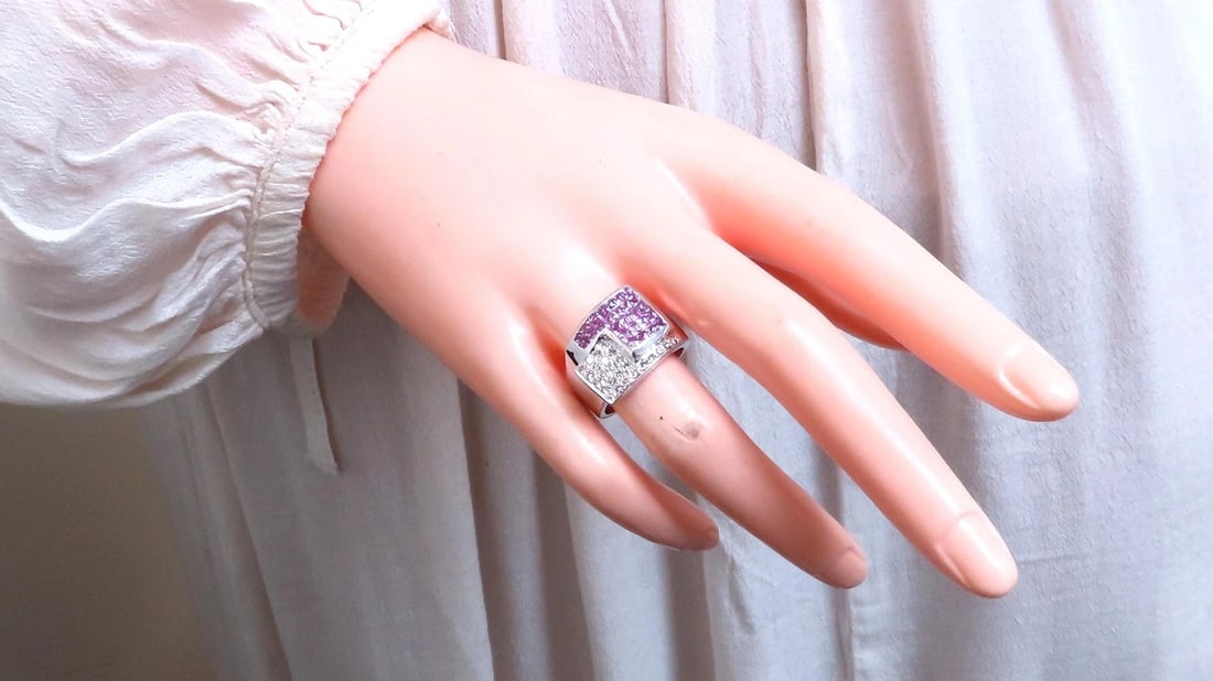 Natural Pink Sapphires Diamonds Geometric Band 14kt Gold 12441** - 5