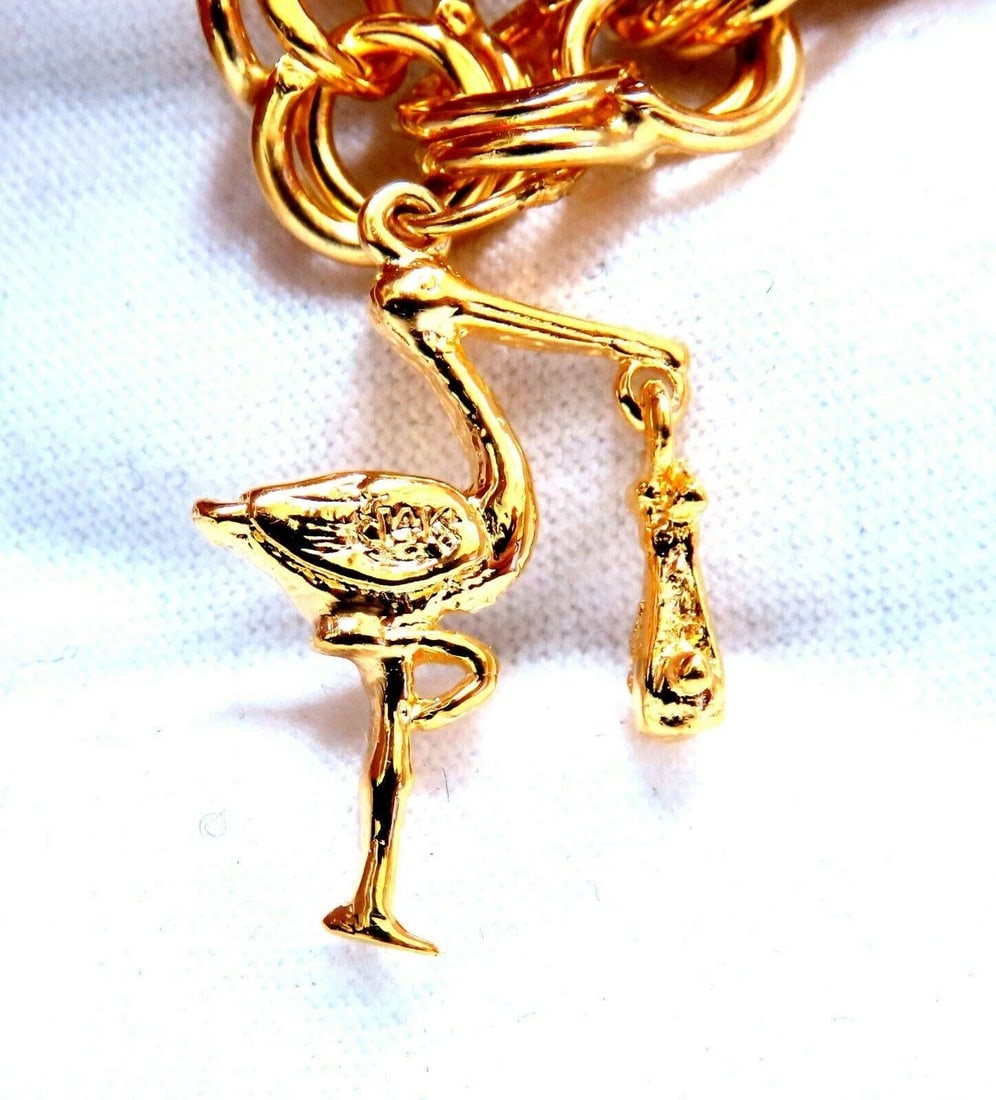 Eight Charms Link Bracelet 14kt gold 7 inch 43gm** - 6