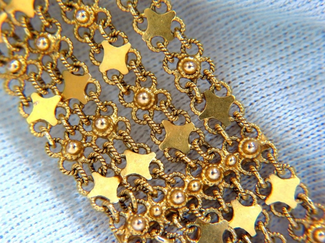 18kt. yellow gold vintage wide caliber bracelet mesh Hinged linked beads 7.50** - 7