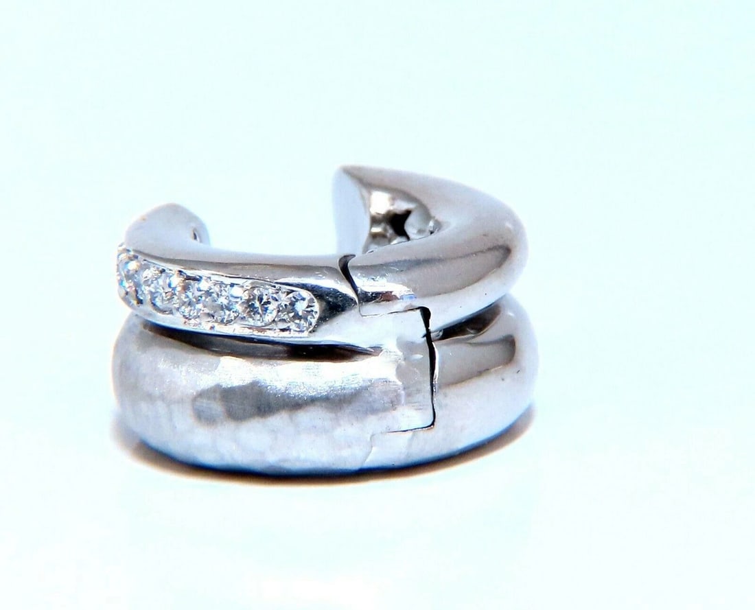 .33ct Natural Diamonds Huggie Hoop Earrings 18kt Gold Hammered Deco** - 2