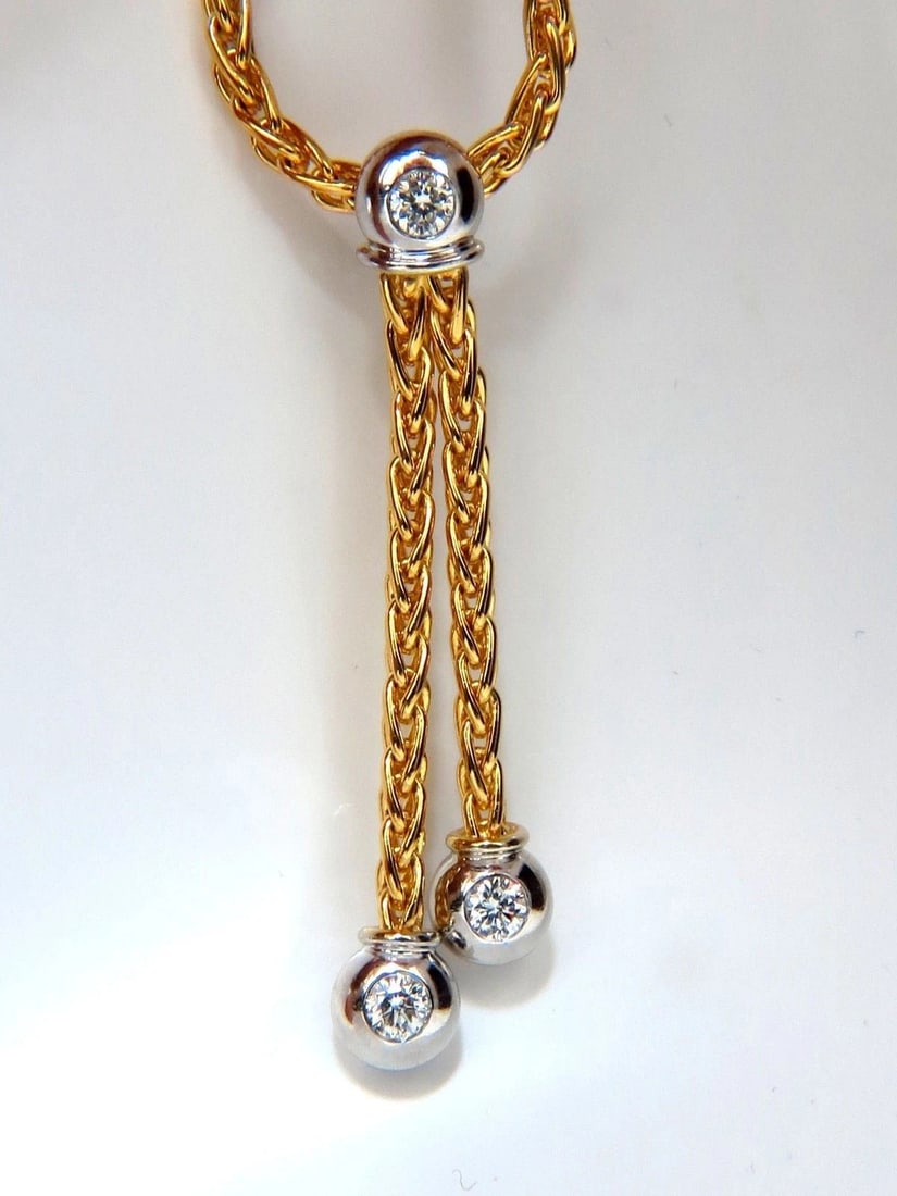 .75CT ROUND BRILLIANT DIAMONDS DANGLING BOLO TIE FORM NECKLACE 18KT G/VS 10216** - 2