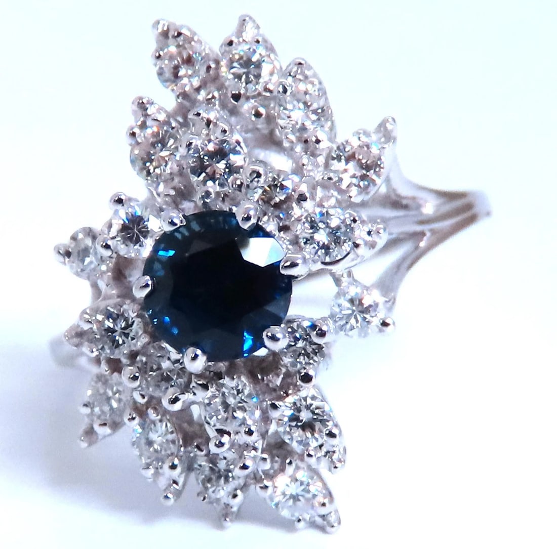 .94ct. Natural Blue Sapphire Diamonds Cluster Ring 14kt 84424**: Title: .94ct. Natural Blue Sapphire Diamonds Cluster Ring 14kt 84424** Description: New with packaging PRODUCT DESCRIPTION .94ct Natural Sapphire Ring Round, Brilliant Cut clean clarity & Transparent