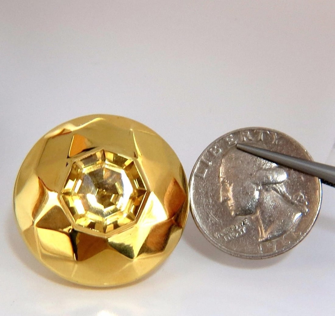 26.00ct Retro Mod Natural yellow golden citrine clip earrings 18kt dome 10373** - 4