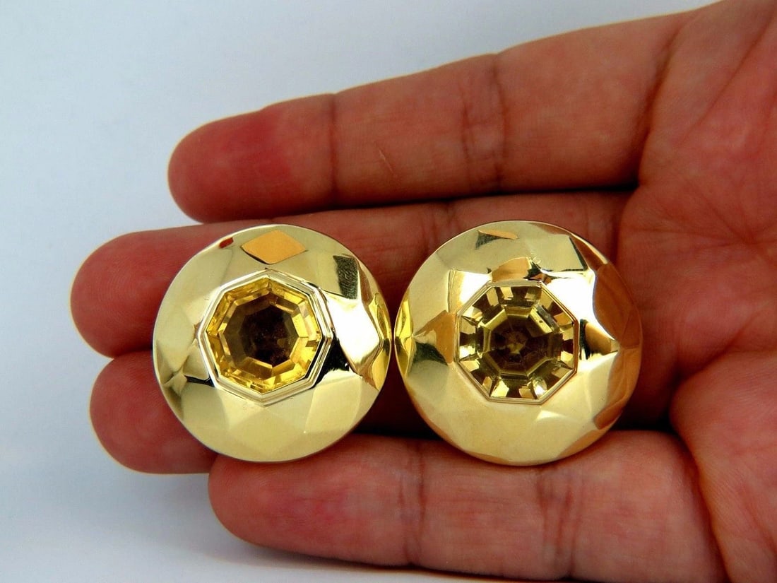 26.00ct Retro Mod Natural yellow golden citrine clip earrings 18kt dome 10373** - 5