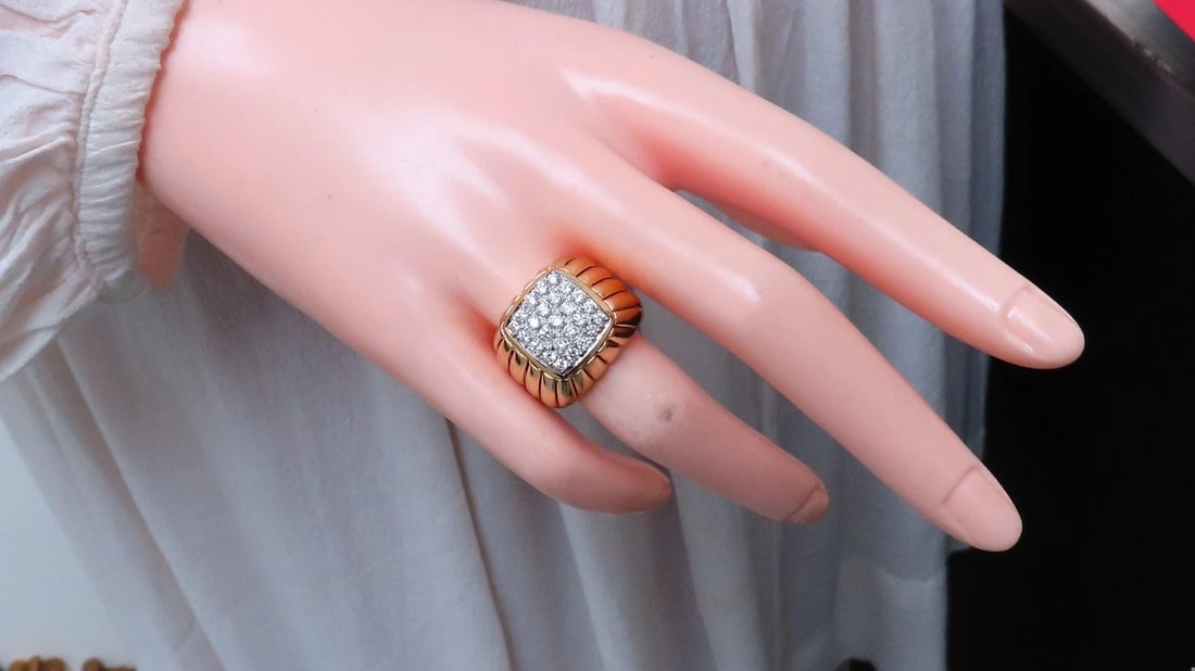 1ct natural diamonds high rise square cluster bead set ring 18kt 12232** - 10