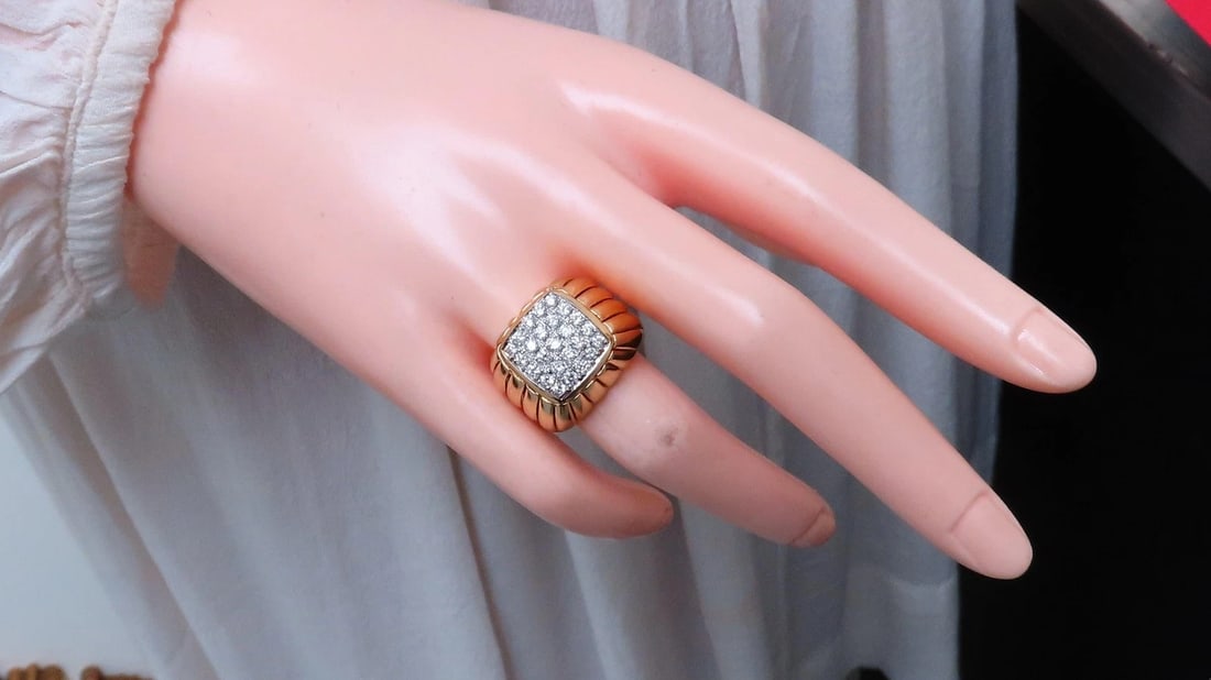 1ct natural diamonds high rise square cluster bead set ring 18kt 12232** - 9