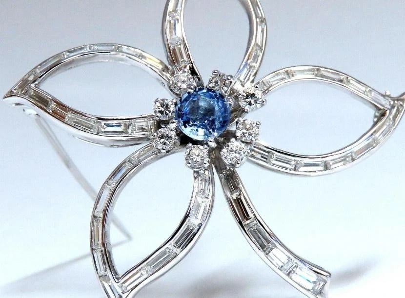 2.41ct Natural Sapphire Diamonds Platinum Brooch Platinum Baguette Ref 12326** - 2