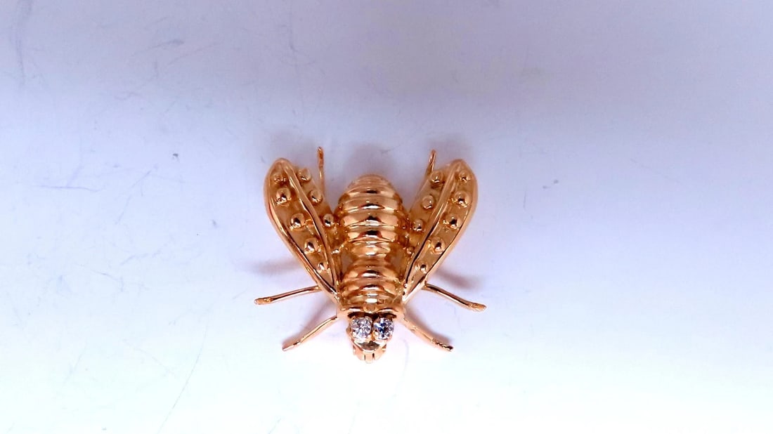 0.06ct natural diamonds 3D Still Life Honey Bee 14kt Gold 12565** - 3