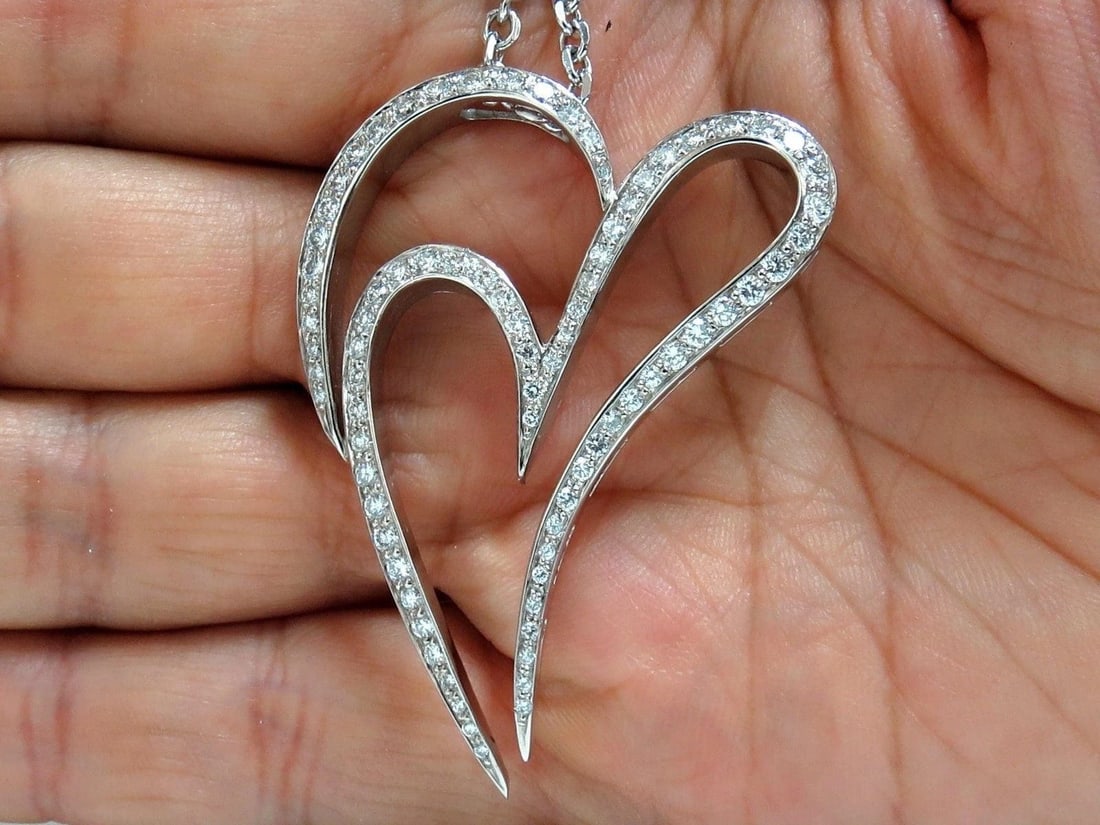 3.00ct ROUND DIAMONDS MODERN SWIRL HEARTPENDANT G / VS 14KT & CHAIN RARE 10326** - 7