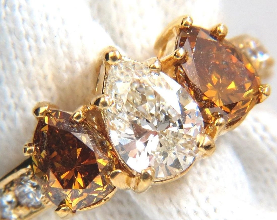 Natural .78ct Pear & 1.52ct Fancy Yellow Brown Diamonds Ring 18kt 10027** - 12