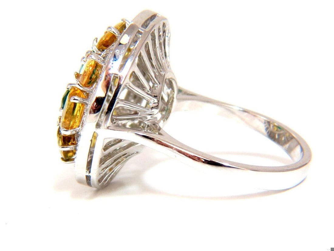 5.12CT NATURAL FANCY YELLOW SAPPHIRES VIVID GREEN EMERALDS CLUSTER RING 10003** - 10