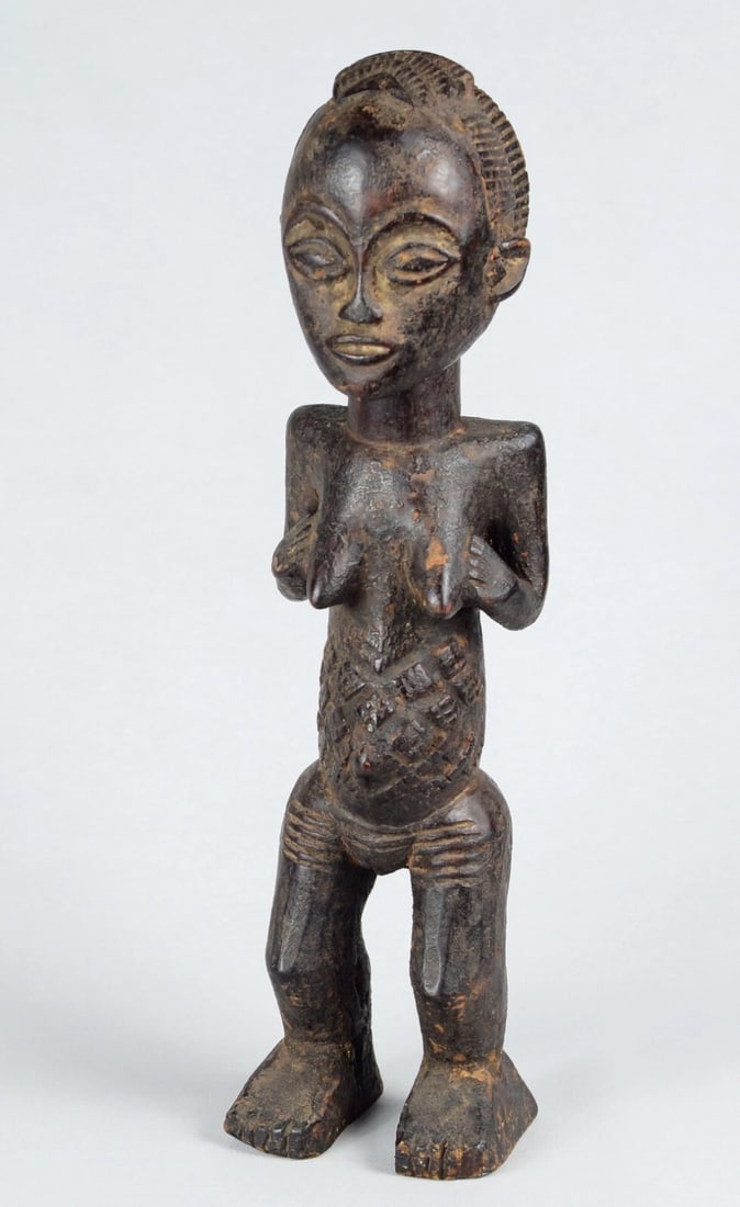 LUBA Beautiful female figure statue sculpture Congo African Tribal 1617: Title: LUBA Beautiful female figure statue sculpture Congo African Tribal 1617 Description: CONGO DRC LUBA female cultual figure The Luba are a great people in eastern DRC. Their caryatid seats, their