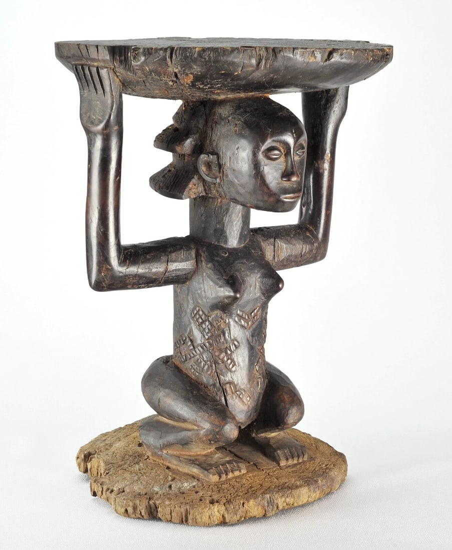 LUBA Shankadi cariatid stool seat figure statue Congo African Tribal Art 1330 - 7