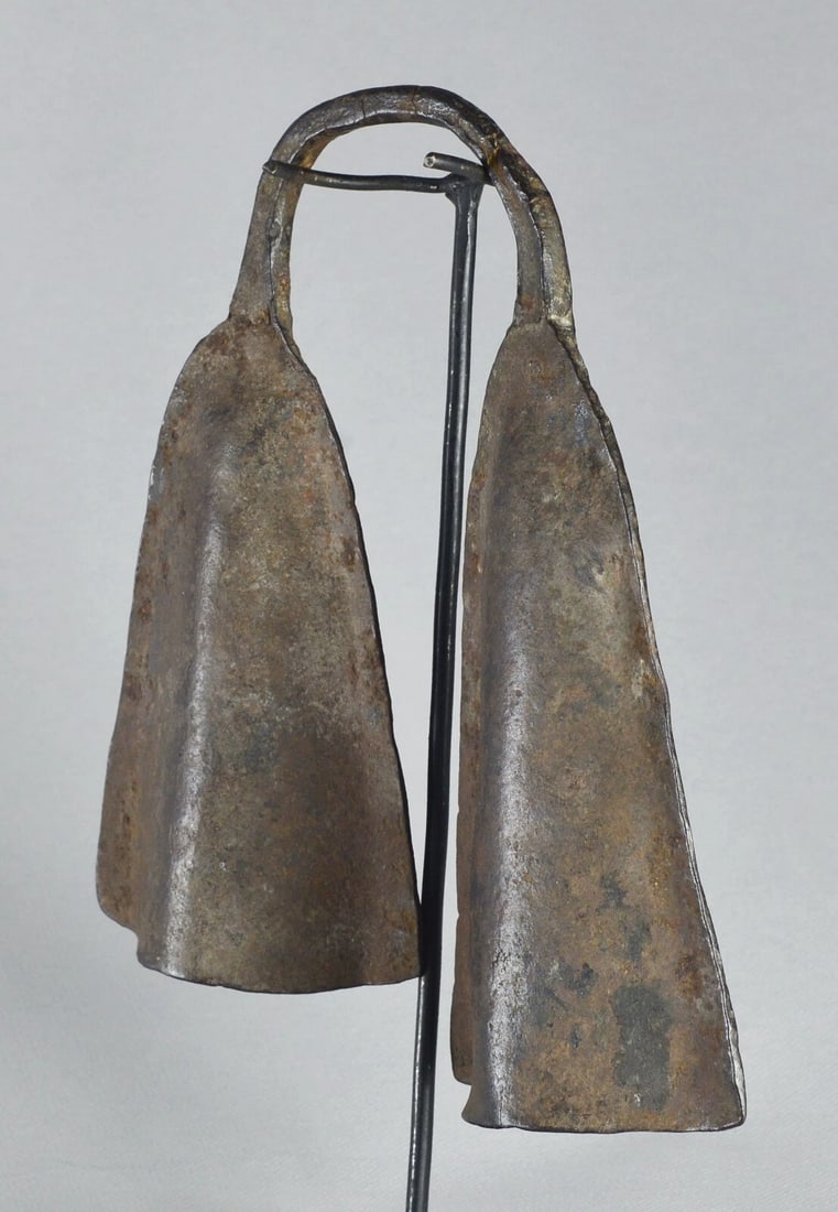 Rare double Metal Bell MONGO Congo DRC Gong African Tribal Musical art MC 1987 - 4
