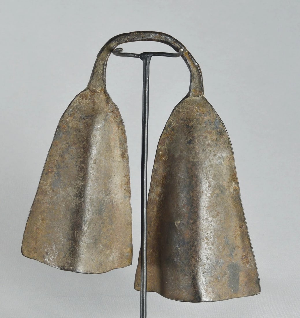 Rare double Metal Bell MONGO Congo DRC Gong African Tribal Musical art MC 1987 - 7