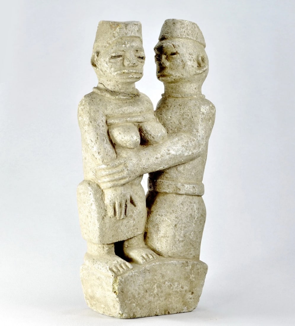 Bakongo Ntadi stone rare couple figure 16" statue African Tribal Art MC2024 - 10