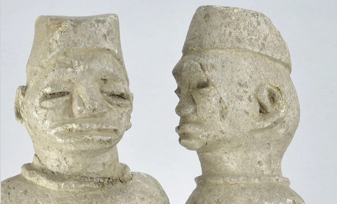 Bakongo Ntadi stone rare couple figure 16" statue African Tribal Art MC2024 - 2