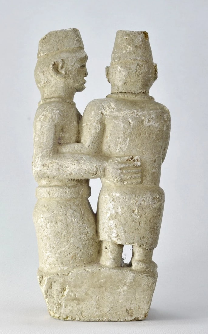 Bakongo Ntadi stone rare couple figure 16" statue African Tribal Art MC2024 - 4